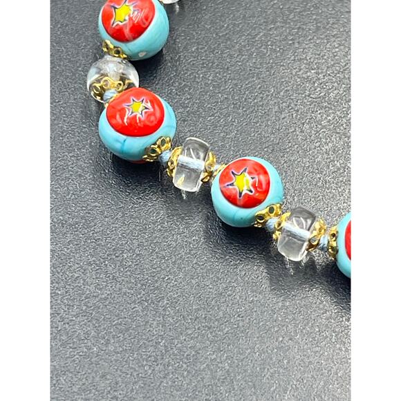 Darma Veiro Murano Venezia Italian 
Blue Red Glass Yellow Star Bracelet New - Picture 2 of 6
